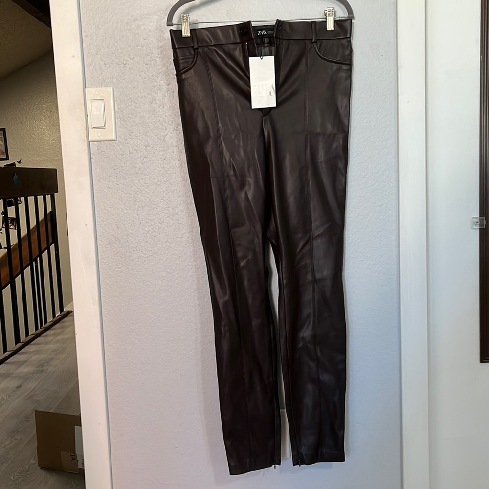 Zara | Leather Dark Brown Pants